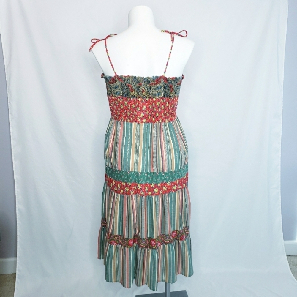 *Last Chance* Vintage Smocked Tiered Floral Midi Dress Boho Cottagecore - Picture 7 of 16